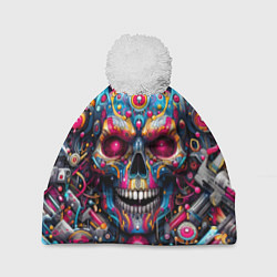 Шапка с помпоном Art cyber skull - ai art fantasy, цвет: 3D-белый