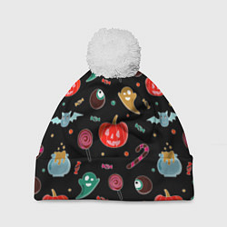 Шапка с помпоном Halloween red pumpkin, цвет: 3D-белый