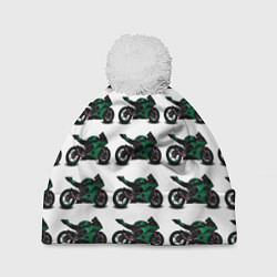 Шапка c помпоном Motorbike dark green
