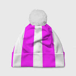 Шапка c помпоном Color white pink line