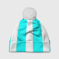 Шапка с помпоном Color white light blue line, цвет: 3D-белый