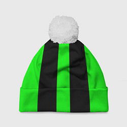 Шапка с помпоном Color green black lines, цвет: 3D-белый