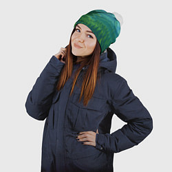 Шапка с помпоном Горный пейзаж - пиксель арт, цвет: 3D-белый — фото 2