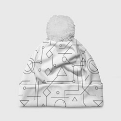 Шапка с помпоном Техно-Геометрия на белое, цвет: 3D-белый