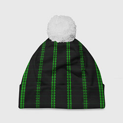 Шапка с помпоном Color black cage green stripes, цвет: 3D-белый