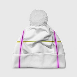 Шапка c помпоном Color white pink yellow stripes