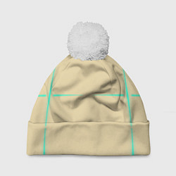Шапка c помпоном Color beige green stripes