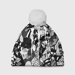 Шапка с помпоном Monster energy black sticker, цвет: 3D-белый