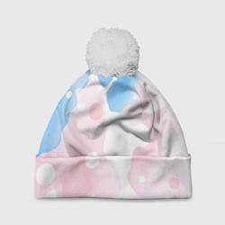 Шапка с помпоном Розовые и голубые акварельные пятна на белом, AI, цвет: 3D-белый