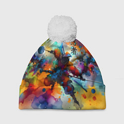 Шапка с помпоном Ninja - watercolor impressionism, цвет: 3D-белый