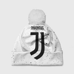 Шапка с помпоном Juventus черные краски всплеск, цвет: 3D-белый