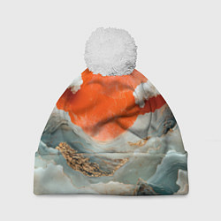 Шапка с помпоном Японский пейзаж абстракция, цвет: 3D-белый