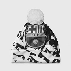 Шапка с помпоном Barcelona черно белые птицы, цвет: 3D-белый