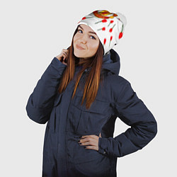 Шапка с помпоном Манчестер Юнайтед розы паттерн, цвет: 3D-белый — фото 2