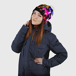 Шапка с помпоном Барселона неоновые бабочки, цвет: 3D-белый — фото 2