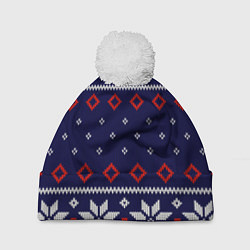 Шапка с помпоном Вязаный новогодний узор, цвет: 3D-белый