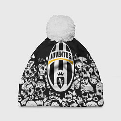 Шапка с помпоном Ювентус черно белые черепа, цвет: 3D-белый