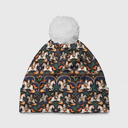 Шапка с помпоном Новогодние коты всадники на лошади, цвет: 3D-белый