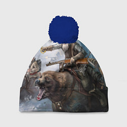 Шапка с помпоном Русский воин на медведе, цвет: 3D-тёмно-синий