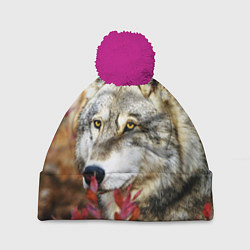 Шапка с помпоном Волк в кустах, цвет: 3D-малиновый