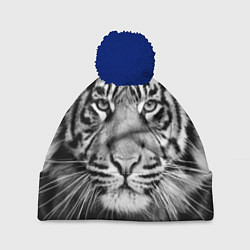 Шапка с помпоном Красавец тигр, цвет: 3D-тёмно-синий