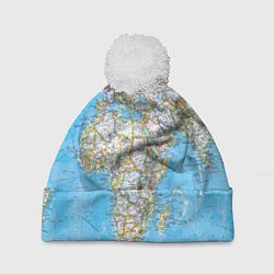 Шапка с помпоном Карта мира - политическая, цвет: 3D-белый