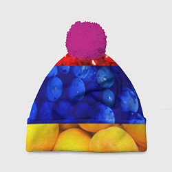 Шапка с помпоном Флаг Армении, цвет: 3D-малиновый