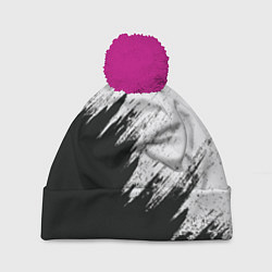 Шапка с помпоном Черно-белый разрыв, цвет: 3D-малиновый