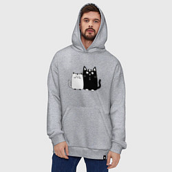 Толстовка-худи оверсайз Удивленные коты, цвет: меланж — фото 2