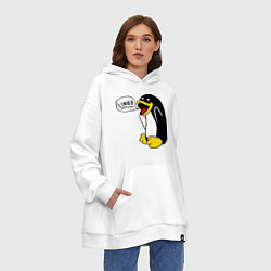 Толстовка-худи оверсайз Пингвин: Linux, цвет: белый — фото 2