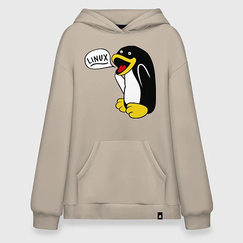 Худи оверсайз Пингвин: Linux / Миндальный – фото 1