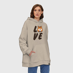 Толстовка-худи оверсайз Love Corgi, цвет: миндальный — фото 2