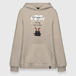 Толстовка-худи оверсайз Рождественский кот, цвет: миндальный