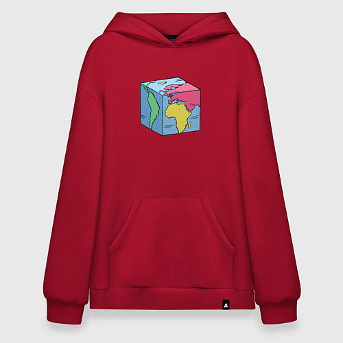 Худи оверсайз Квадратный глобус земли / Красный – фото 1