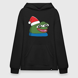 Толстовка-худи оверсайз Pepe, pepe happy, Пепе хеппи, pepe happy new year, цвет: черный