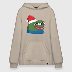 Толстовка-худи оверсайз Pepe, pepe happy, Пепе хеппи, pepe happy new year, цвет: миндальный