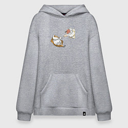 Толстовка-худи оверсайз Сотворение тигрёнка - пародия на Микеланджело, цвет: меланж