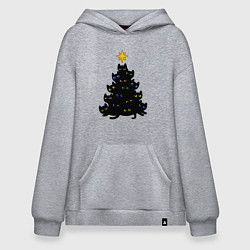 Толстовка-худи оверсайз НовоКОТняя елка, цвет: меланж