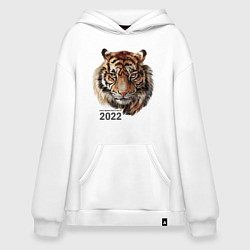 Толстовка-худи оверсайз Тигр 2022 символ, цвет: белый