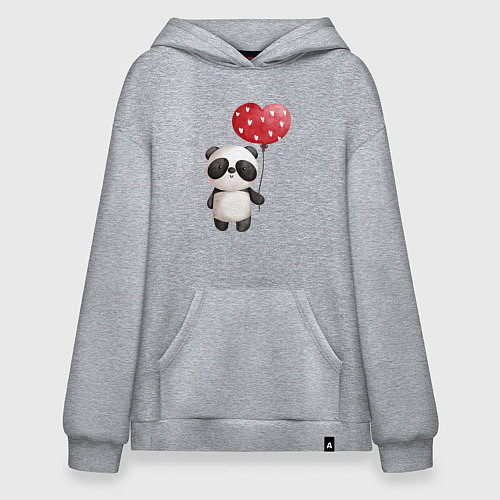 Худи оверсайз Панда с шариком в виде сердца / Меланж – фото 1