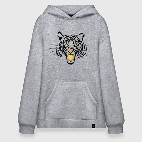 Худи оверсайз Агрессивный тигр с монетой Доджкойна в пасти / Меланж – фото 1