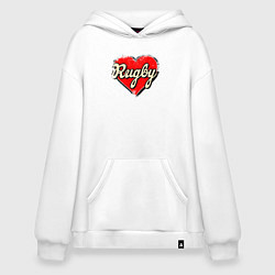 Толстовка-худи оверсайз Люблю регби, цвет: белый