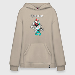 Толстовка-худи оверсайз Cuphead веселые чашечки, цвет: миндальный