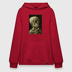 Толстовка-худи оверсайз Череп с горящей сигаретой Ван Гог, цвет: красный