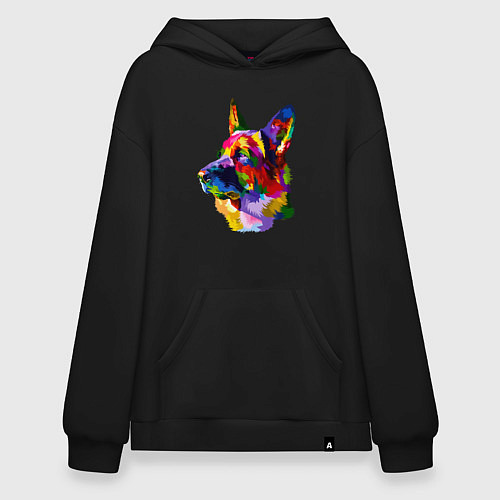 Худи оверсайз Немецкие овчарки красочная голова / Черный – фото 1