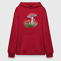 Толстовка-худи оверсайз Мухоморы в траве, цвет: красный