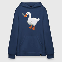Толстовка-худи оверсайз Гусь с ножом опасный , PixelArt, цвет: тёмно-синий