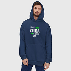 Толстовка-худи оверсайз I Paused Zelda To Be Here с зелеными стрелками, цвет: тёмно-синий — фото 2
