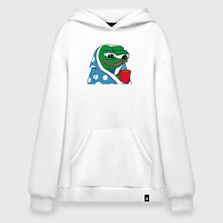 Толстовка-худи оверсайз Frog Pepe мем, цвет: белый