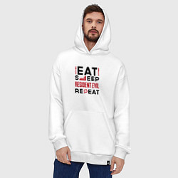 Толстовка-худи оверсайз Надпись: eat sleep Resident Evil repeat, цвет: белый — фото 2